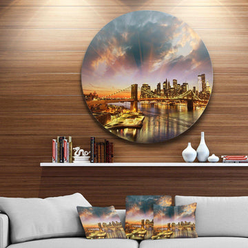 Manhattan at Winter Sunset - Architecture Metal Circle Wall Art